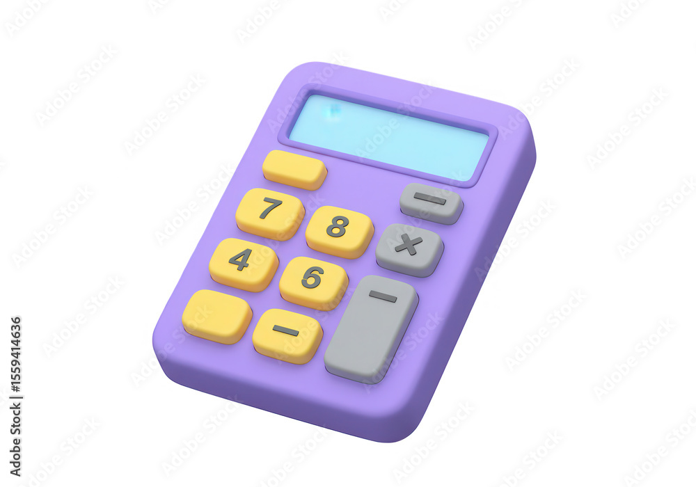 A cute cartoonstyle purple calculator with yellow buttons isolated on transparent background A cute cartoonstyle purple calculator with yellow buttons isolated on transparent background