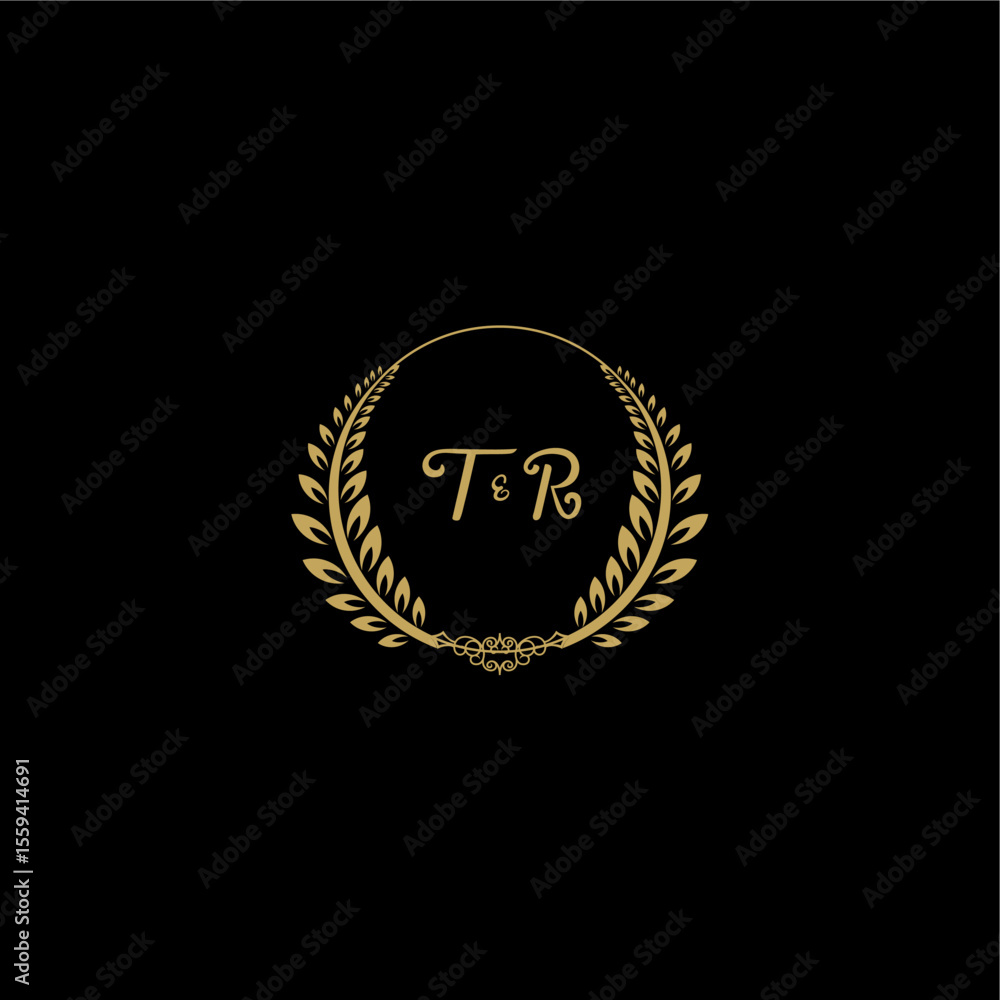 Fototapeta premium TR beautiful feminine and elegant wedding monogram initial logo with circle floral gold