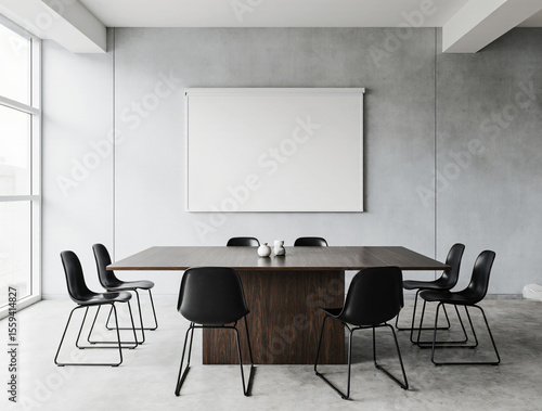 office meeting table with projector screen