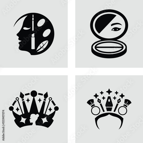 Elegant Makeup Artist Logo Designs Crown, Palette, and Mirror Icons