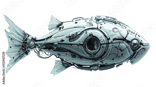 Professional Electrical Grey Fish Robotic Functions Isolated Image