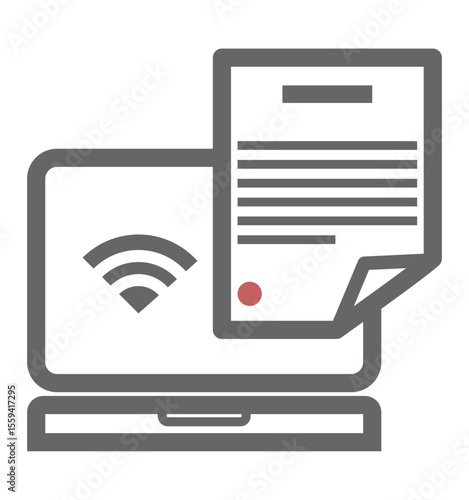 ノートパソコンとインターネット通信に関する書類のアイコン