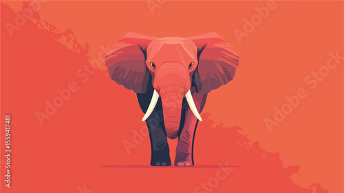 Detailed Front View Flat Vector Illustration of Elephant Animal
