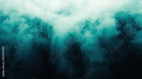 Turquoise smoke billows, dark background