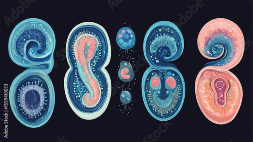 Embryonic Development Months Phases Flat Vector Illustration
