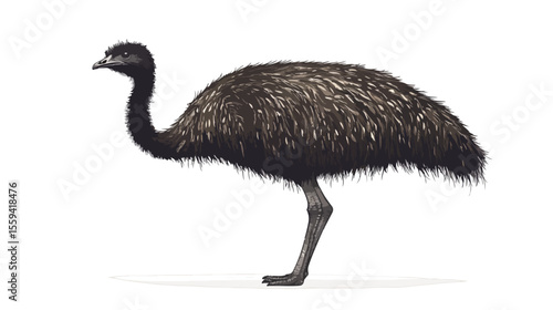 Detailed Flat Vector Illustration of Emu Fauna on White Background