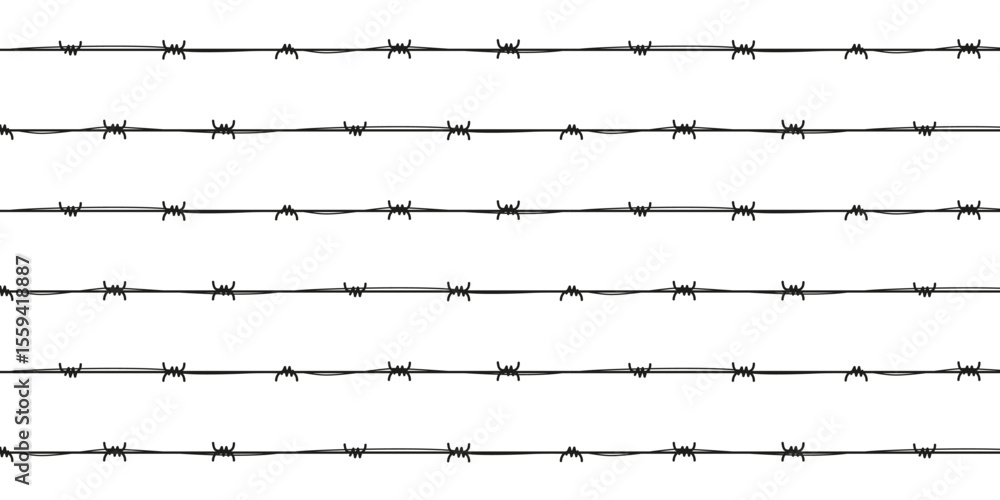 Black thin ink barbed wire background. Monochrome striped seamless horizontal pattern. Simple flat vector with hand-drawn texture and linear design. Black thin ink barbed wire background. Monochrome striped seamless horizontal pattern. Simple flat vector with hand-drawn texture and linear design.