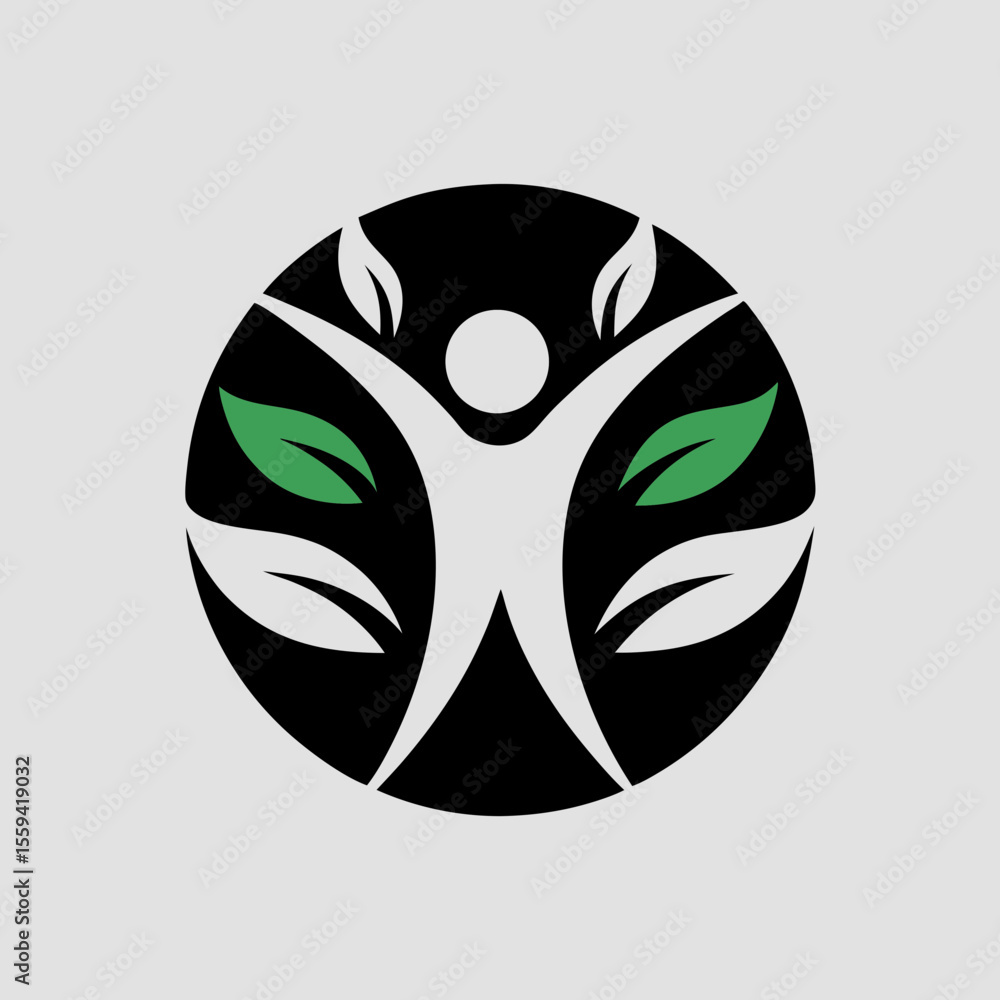 Naklejka premium Human Nature Wellness Logo Eco Friendly Organic Health Symbol | Green Leaf People Icon for Natural, Holistic, or Medical Branding
