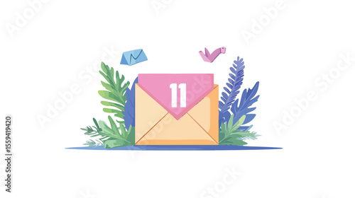 Envelope with Number One Line and Fill Style