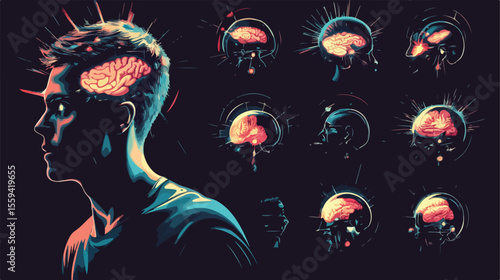 Flat Vector Illustration of Man with Epilepsy - Medical Condition Representation