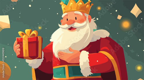 EpiPHANy wisE kiNG CAsPAr with Gift flat vector