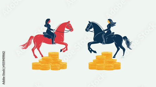 Equal Earning for Men and Women Flat Vector Illustration