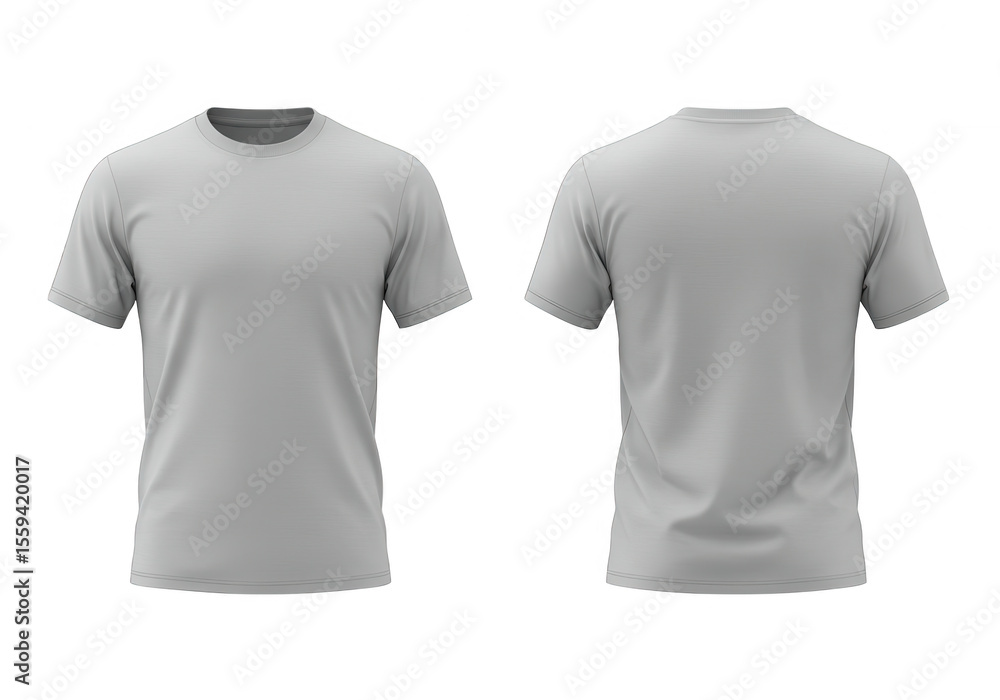 A simple grey tshirt is displayed from the front and back, isolated on transparent background, suitable for various design projects A simple grey tshirt is displayed from the front and back, isolated on transparent background, suitable for various design projects