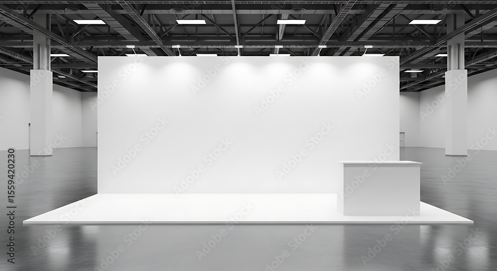 Fototapeta premium Blank exhibition stand at trade show with white background for advertising mockup