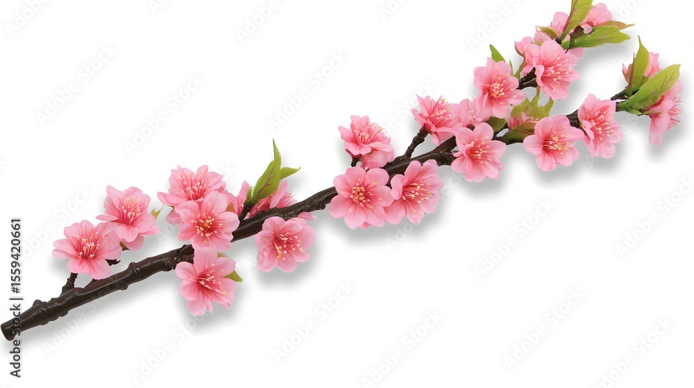 Naklejka premium Pink Blossom Branch Spring Floral Design White Background
