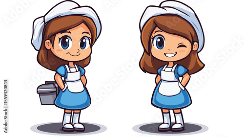 Cute Exhaust Maid Mascot Cartoon Vector for Design Projects
