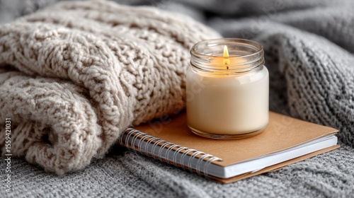 Wallpaper Mural Cozy Winter Scene with Candle, Blanket, and Notebook on Soft Surface Torontodigital.ca