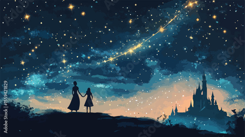 Enchanting Fairy Tale Stars with Contrails Flat Vector Illustration