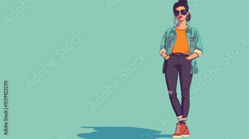 Chic Hipster Woman Flat Vector Background