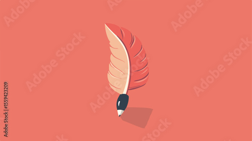 Feather Writing on Paper Flat Vector Illustration