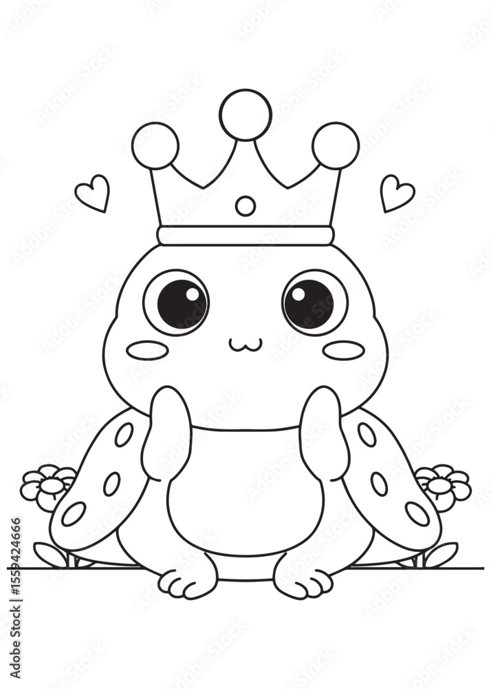 Coloring book frog king with crown and robe. Coloring book frog king with crown and robe.