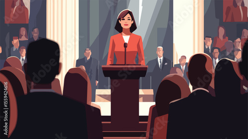 Female Politician Standing Behind the Podium