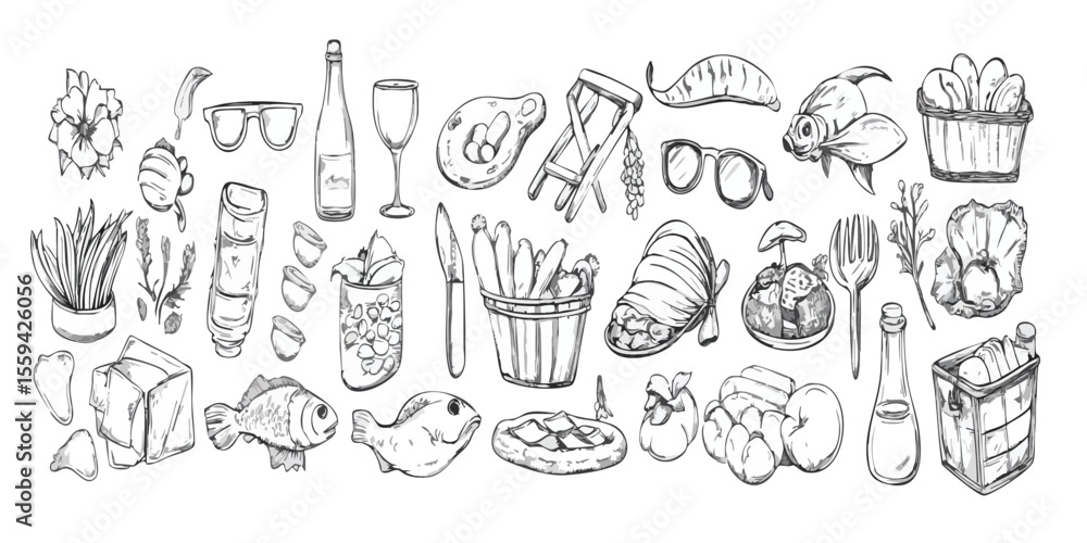 Obraz premium Assorted food and drink illustrations