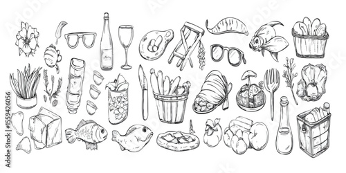 Assorted food and drink illustrations