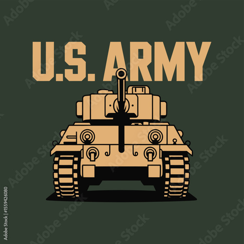 Stylized illustration of a u s army tank with the words u s army
