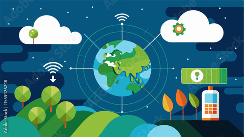 A satellite image overlay powered by cloudbased technology shows variations in crop growth and health across a farms fields.. Vector illustration