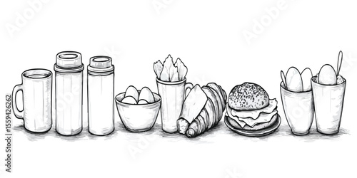 Hand-drawn illustration of breakfast items