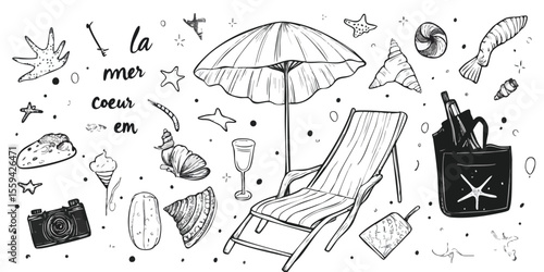 Beachy scene with assorted graphic elements
