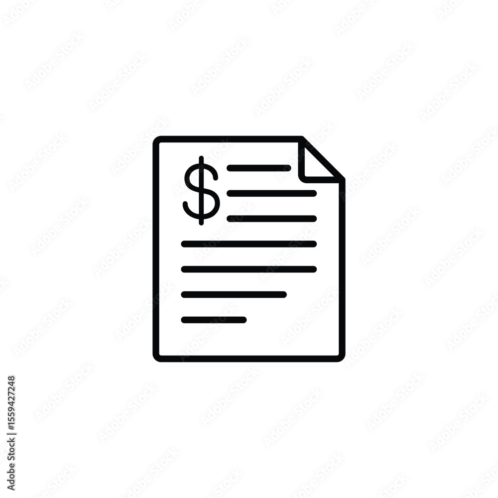 Simple line art icon of a financial document, representing an invoice, bill, or receipt. Simple line art icon of a financial document, representing an invoice, bill, or receipt.