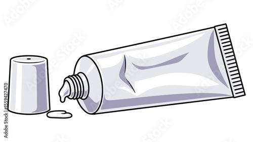 Illustration of toothpaste tube and cap, cosmetic packaging design elements  and personal care