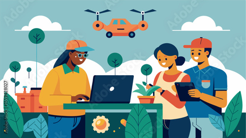 A team of engineers work on the next generation of autonomous seeders exploring ways to integrate artificial intelligence and machine learning to improve seed placement and. Vector illustration