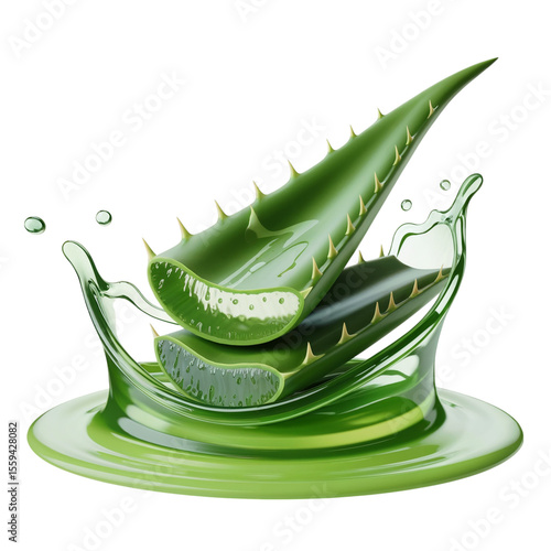 Aloe Vera plant with splash isolated on transparent background	
