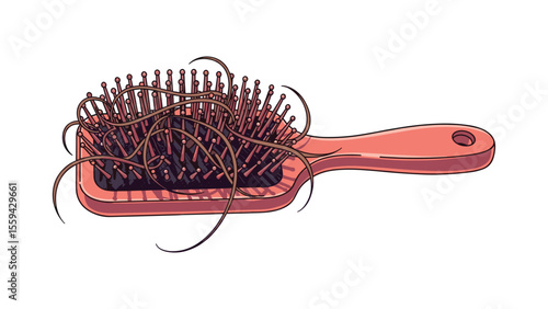 Hairbrush full of lost hair strands on white background vector illustration artwork