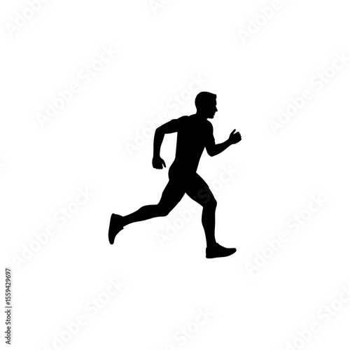 Silhouette of a male figure in motion, depicted as a runner with arms and legs extended forward stride