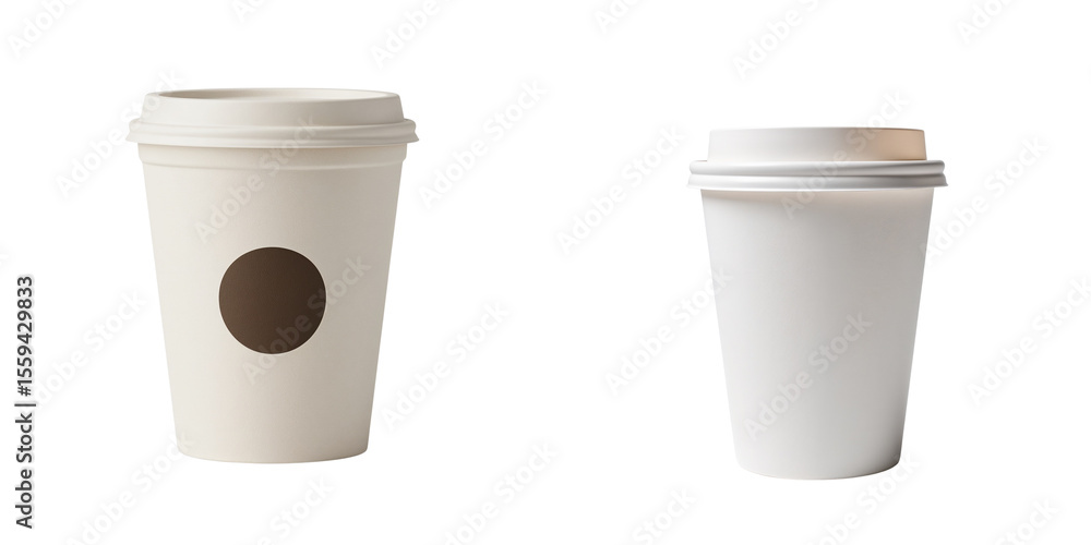Two compostable cups in different sizes on transparent background Two compostable cups in different sizes on transparent background