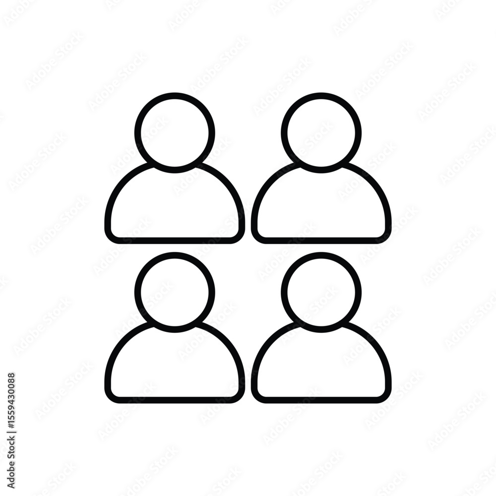 Simple icon representing a group of four people. Simple icon representing a group of four people.