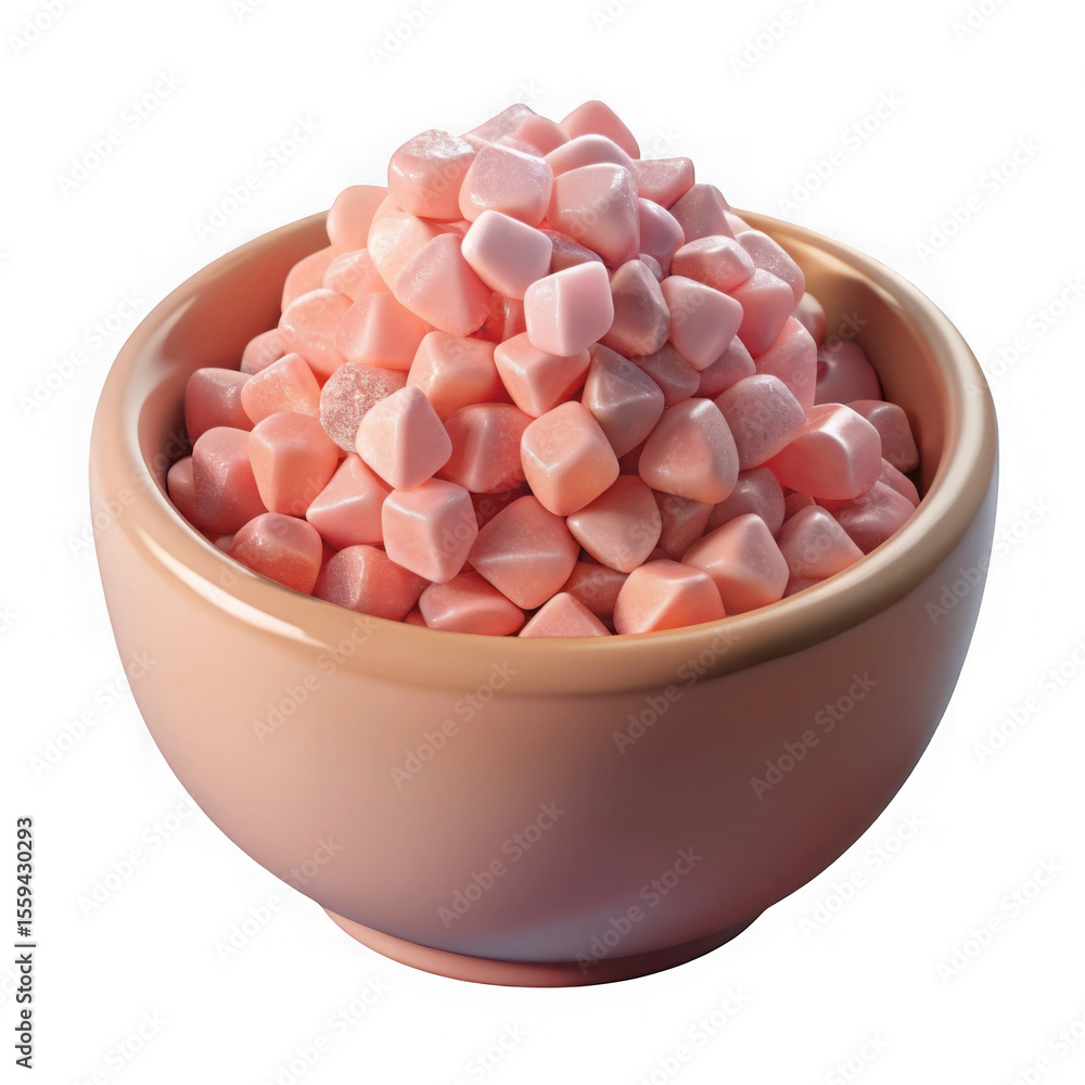 Pink Candy Cubes in a Peach Bowl Close Up pink sweets Pink Candy Cubes in a Peach Bowl Close Up pink sweets