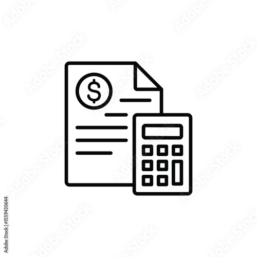 Icon depicting a financial document and calculator, symbolizing budgeting, accounting, and financial calculations.
