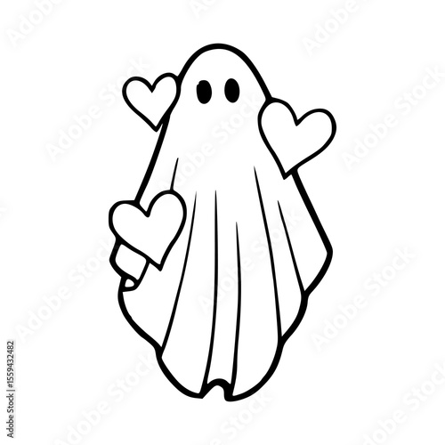friendly spooky ghost with love symbols