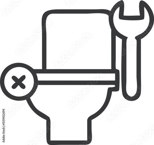 Vector art of a toilet repair with a wrench isolated on white background