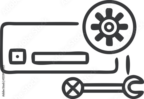 Vector art of an air conditioner repair with a wrench isolated on white background