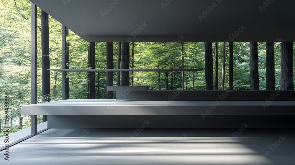 Fototapeta premium Modern Minimalist Room Forest View Design Interior