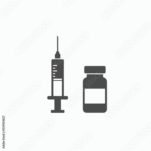 A dark grey silhouette of a medical syringe and a vial