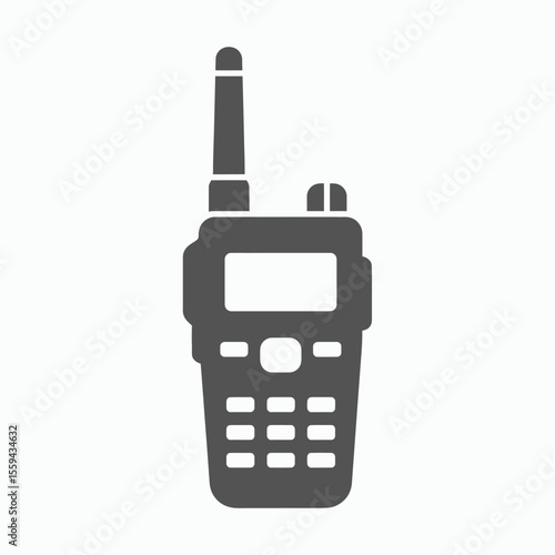 A dark gray silhouette icon of a handheld twoway radio or walkietalkie on a white background