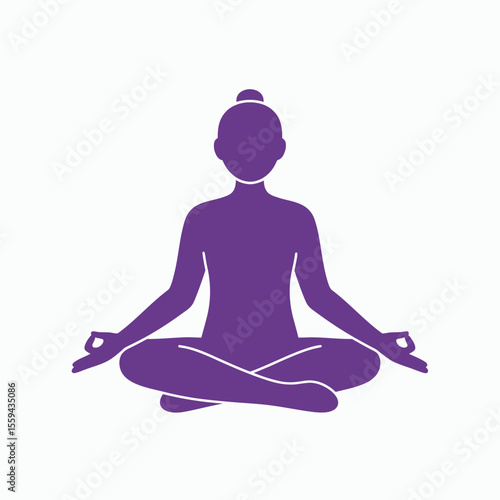 A purple silhouette of a person meditating in a lotus position