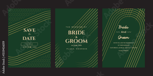 Elegant Green Gold Wedding Invitation Save The Date Cards
